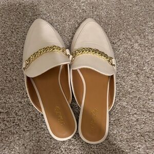 Pink Lily Cream Mules with Gold Chain